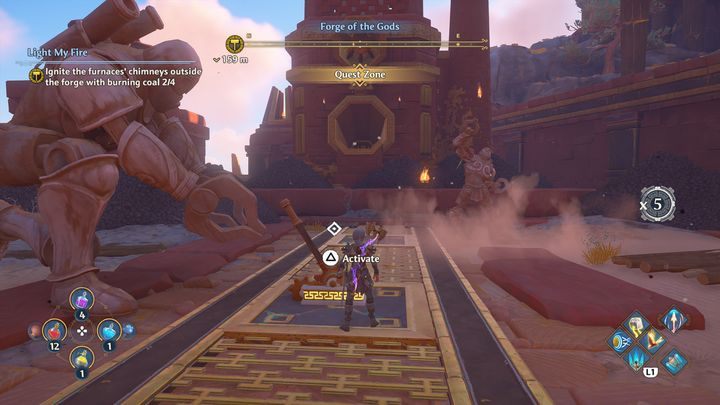 The third furnace is located at the top on the left side - Immortals Fenyx Rising: Light My Fire - walkthrough - The tasks of Hephaestus - Immortals Fenyx Rising Guide