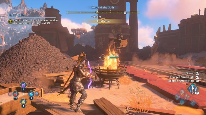 The last furnace is located on the left side at the bottom - Immortals Fenyx Rising: Light My Fire - walkthrough - The tasks of Hephaestus - Immortals Fenyx Rising Guide