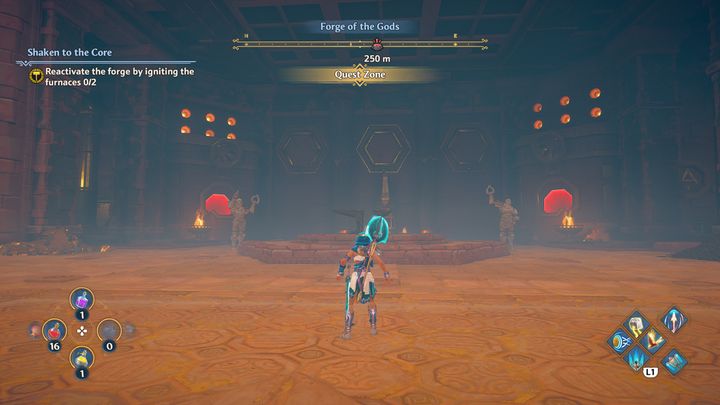 First, go to your right to solve the puzzle that will unlock the furnace - Immortals Fenyx Rising: Shaken to the Core - walkthrough - The tasks of Hephaestus - Immortals Fenyx Rising Guide