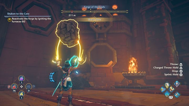 Head back to the main room, throw the coal inside the furnace and, lastly, use an Apollo's arrow to light the furnace - Immortals Fenyx Rising: Shaken to the Core - walkthrough - The tasks of Hephaestus - Immortals Fenyx Rising Guide