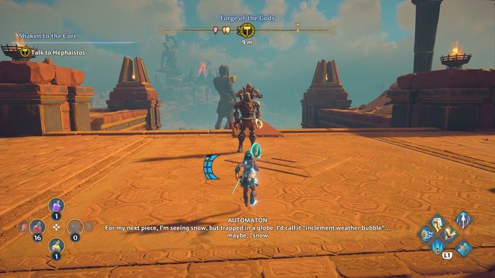 After igniting two furnaces, go outside and meet Hephaestus there - Immortals Fenyx Rising: Shaken to the Core - walkthrough - The tasks of Hephaestus - Immortals Fenyx Rising Guide