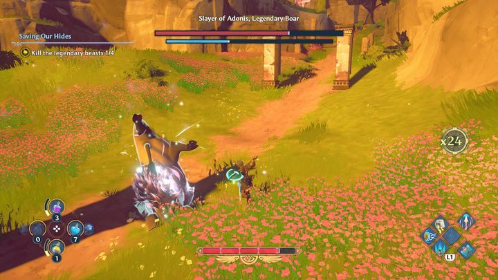 When in melee range, the boar mostly uses two attacks - Immortals Fenyx Rising: Saving Our Hides - walkthrough - Main missions - Immortals Fenyx Rising Guide