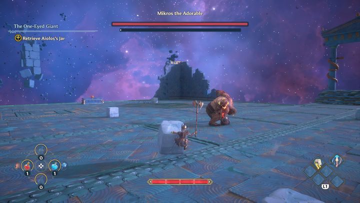 Your axe will be the most effective weapon against him - Immortals Fenyx Rising: Mikros the Adorable boss fight walkthrough - Bosses - Immortals Fenyx Rising Guide