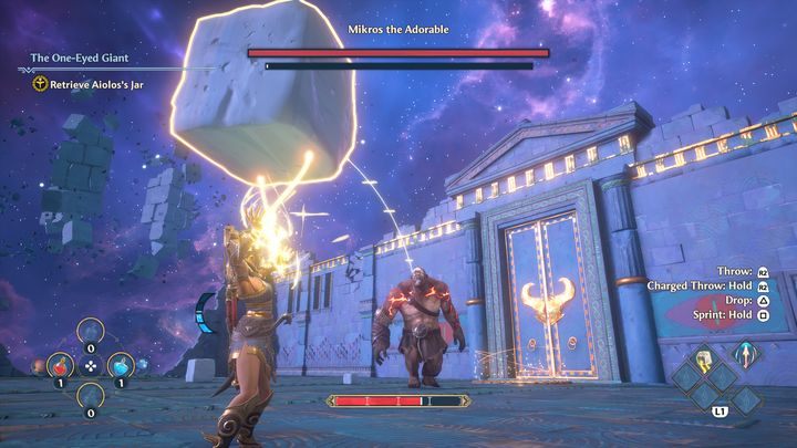 The moment the boss starts throwing blocks at you, you have two choices - Immortals Fenyx Rising: Mikros the Adorable boss fight walkthrough - Bosses - Immortals Fenyx Rising Guide
