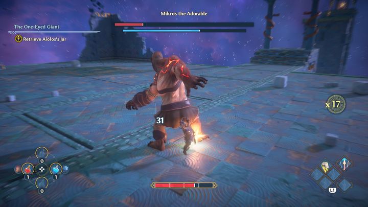 However, you should be extra careful when you can see a red outline around the boss - Immortals Fenyx Rising: Mikros the Adorable boss fight walkthrough - Bosses - Immortals Fenyx Rising Guide