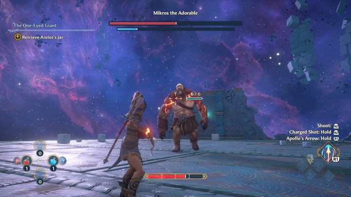 The first is a type of thunderstomp, which causes an explosion in a small area around him - Immortals Fenyx Rising: Mikros the Adorable boss fight walkthrough - Bosses - Immortals Fenyx Rising Guide