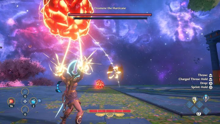 The boss has a few attacks of his own, Namely, a quick airborne dash in your direction and creating fireballs - Immortals Fenyx Rising: boss encounter - Ozomene the Hurricane - how to defeat? - Bosses - Immortals Fenyx Rising Guide