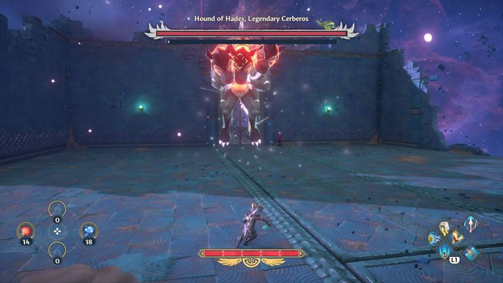 Cerberos can also perform an attack that resembles crouching and hiding - Immortals Fenyx rising: Hound of Hades, Legendary Cerberos - boss, how to defeat? - Bosses - Immortals Fenyx Rising Guide