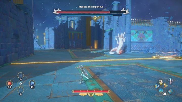 Her third ability serves a defensive purpose - Medusa will cover herself with a layer of stone, becoming immune to attack damage - Immortals Fenyx Rising: Medusa the Imperoius - how to defeat the boss? - Bosses - Immortals Fenyx Rising Guide