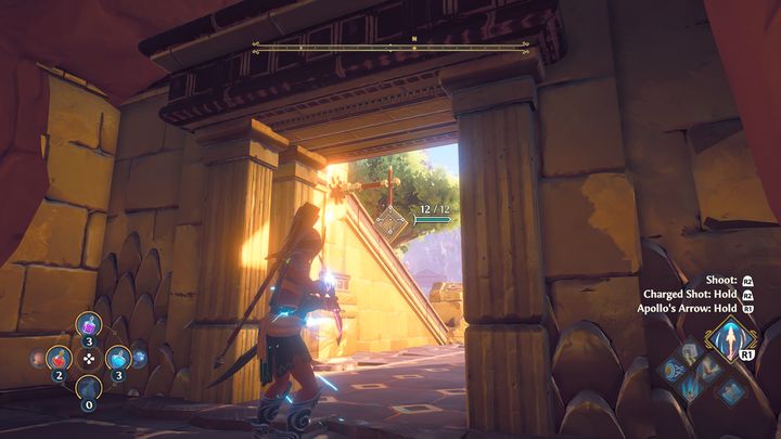 Shoot at the target on the left first and go inside, then shoot at the second target to close the first door and unlock the next - Immortals Fenyx Rising: Chests (Grove of Kleos) - map - Grove of Kleos - Immortals Fenyx Rising Guide