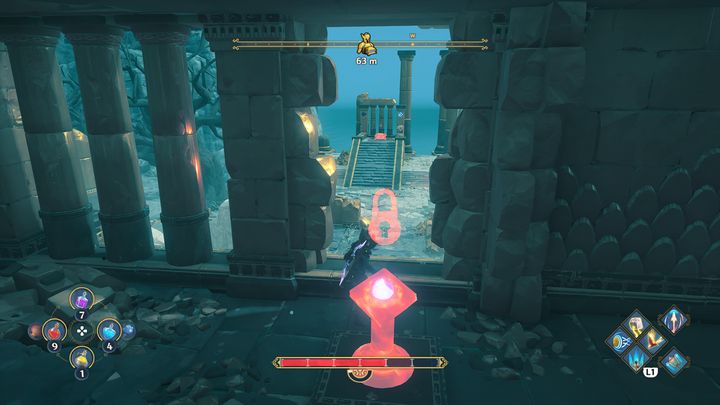 Once there, go a little further and jump down into a hole, you will find yourself close to a crystal switch - Immortals Fenyx Rising: Chests (Grove of Kleos) - map - Grove of Kleos - Immortals Fenyx Rising Guide