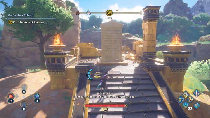 The marker will show you the way to the Stele of Atalanta - once you're there, press the interaction button to read it - Immortals Fenyx Rising: Go Do Hero Things! - walkthrough - Athenas quests - Immortals Fenyx Rising Guide