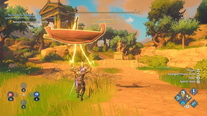After defeating the Cyclops, go to the statue of Odysseus and place the small ship on the dedicated place - Immortals Fenyx Rising: Go Do Hero Things! - walkthrough - Athenas quests - Immortals Fenyx Rising Guide
