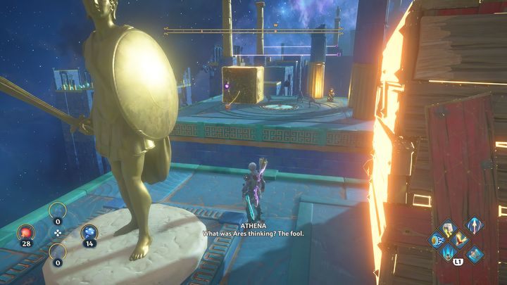 The moment you place the wooden box on the platform, you have one last task left - Immortals Fenyx Rising: Judgment Day - walkthrough - Athenas quests - Immortals Fenyx Rising Guide