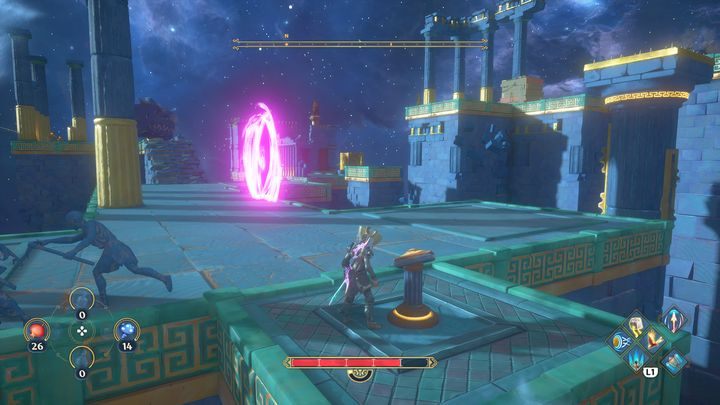 Once you're there, activate the button - Immortals Fenyx Rising: Judgment Day - walkthrough - Athenas quests - Immortals Fenyx Rising Guide