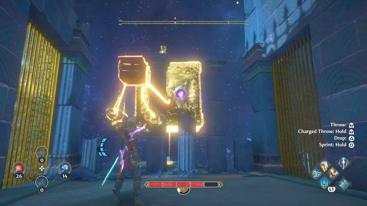 After placing the wooden box on the platform, jump on it and turn left - Immortals Fenyx Rising: Judgment Day - walkthrough - Athenas quests - Immortals Fenyx Rising Guide