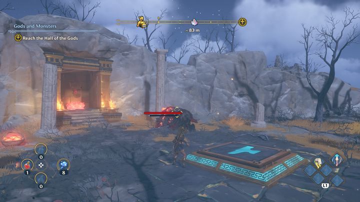 In this case, there are no tricky puzzles for you to solve; you simply need to place the destroyed pillar on the platform to unlock the chest - Immortals Fenyx Rising: Chests (Clashing Rocks) - map - Clashing Rocks - Immortals Fenyx Rising Guide