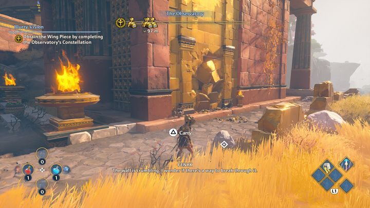 On the lower level of the Observatory, near the Myth Challenge, there is a ruined, golden wall - Immortals Fenyx Rising: Chests (Clashing Rocks) - map - Clashing Rocks - Immortals Fenyx Rising Guide