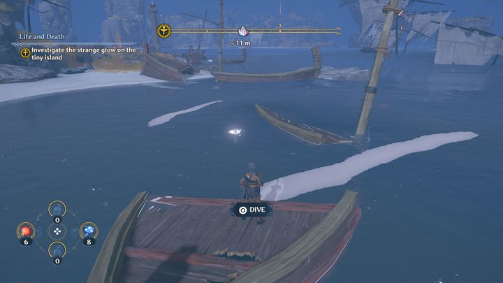 The Ambrosia is located underwater, next to a wrecked boat - Immortals Fenyx Rising: Ambrosia (Clashing Rocks) - map - Destroying Rocks - Immortals Fenyx Rising Guide