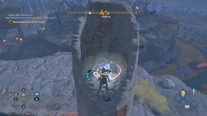 The Ambrosia is located in a ruined village, on top of a derelict pillar - Immortals Fenyx Rising: Ambrosia (Clashing Rocks) - map - Destroying Rocks - Immortals Fenyx Rising Guide