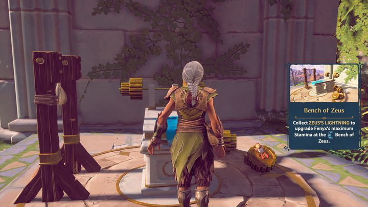 The Bench of Zeus can mainly be used to increase your character's maximum level of stamina - Immortals Fenyx Rising: The Hall of the Gods - Basics - Immortals Fenyx Rising Guide