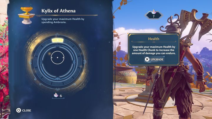 Similarly to the Bench of Zeus, the Kylix of Athena can also be used to upgrade an important stat, namely the maximum health of your character - Immortals Fenyx Rising: The Hall of the Gods - Basics - Immortals Fenyx Rising Guide