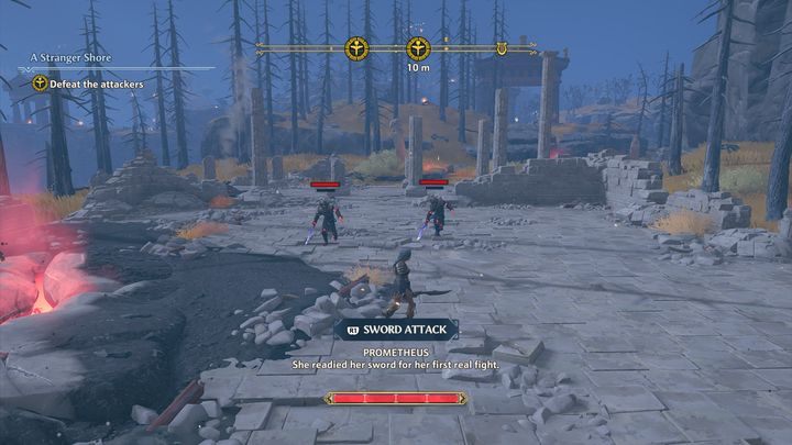 Now comes the section of the mission that will teach you the basics of combat - Immortals Fenyx Rising: A Stranger Shore - walkthrough - Main missions - Immortals Fenyx Rising Guide