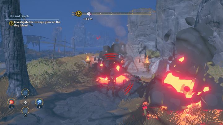 While going down, near a tree and a torch, there will be more foes waiting for you - Immortals Fenyx Rising: Life and Death - walkthrough - Main missions - Immortals Fenyx Rising Guide