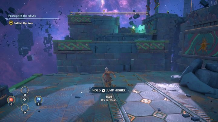 Afterwards, pull the lever which is located in front of you and jump onto the platform that has been activated by it - Immortals Fenyx Rising: Passage in the Abyss - walkthrough - Main missions - Immortals Fenyx Rising Guide