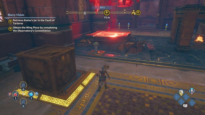 Subsequently, on the left side there is a heavy block, move it to a pressure plate and activate the button - Immortals Fenyx Rising: Blurry Vision - walkthrough - Main missions - Immortals Fenyx Rising Guide