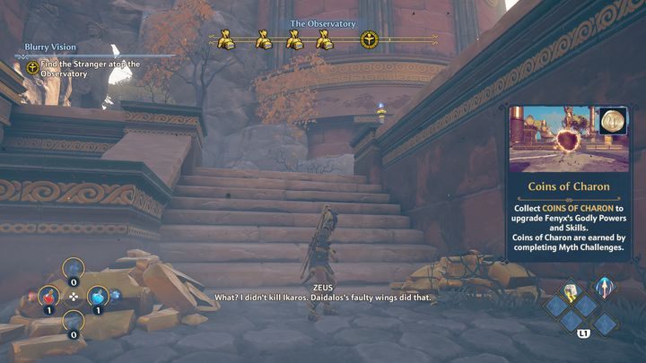 Your final task will be to go to the top of the observatory to find the previously encountered stranger - Immortals Fenyx Rising: Blurry Vision - walkthrough - Main missions - Immortals Fenyx Rising Guide