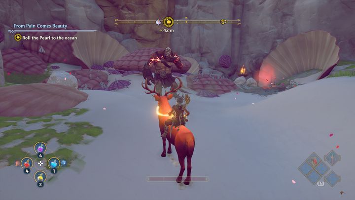 When you get there, you will find a Cyclops defending the pearl - Immortals Fenyx Rising: From Pain Comes Beauty - walkthrough - Aphrodites tasks - Immortals Fenyx Rising Guide