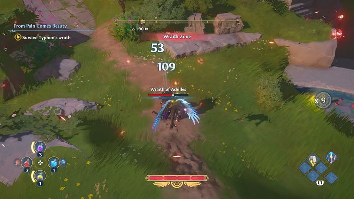 The best tactic to defeat this foe is to open the distance and wait for him to jump out at you and throw his spear - Immortals Fenyx Rising: From Pain Comes Beauty - walkthrough - Aphrodites tasks - Immortals Fenyx Rising Guide