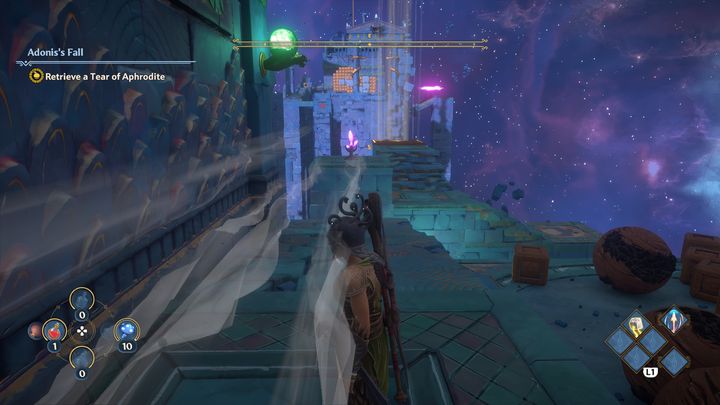 Then take advantage of the visible gusts of wind to gain some elevation and proceed further - Immortals Fenyx Rising: A Crying Shame - walkthrough - Aphrodites quests - Immortals Fenyx Rising Guide