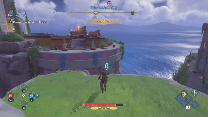 Afterwards, you will have to put three small apples on a pedestal; one of them will already be in the correct spot, the next one you can find on the right side, directly across from the statue, after going up the stairs - Immortals Fenyx Rising: One Bad Apple - walkthrough - Aphrodites quests - Immortals Fenyx Rising Guide