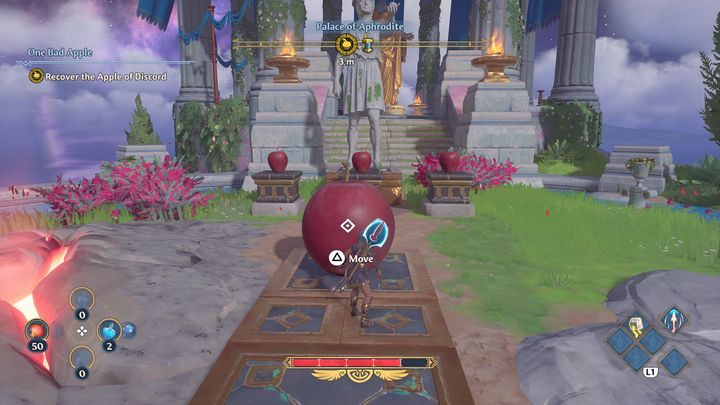 After placing the three small apples, you will create one that is much larger - Immortals Fenyx Rising: One Bad Apple - walkthrough - Aphrodites quests - Immortals Fenyx Rising Guide