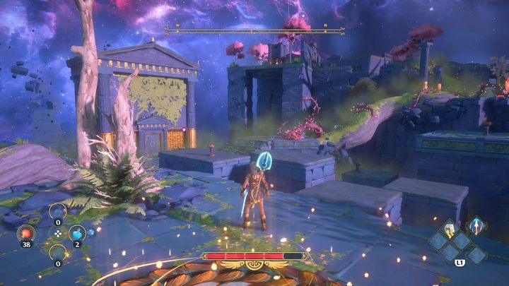 Afterwards, on the left side, you will see a button, activating it will create a wooden box - Immortals Fenyx Rising: Mean Goddesses - walkthrough - Aphrodites quests - Immortals Fenyx Rising Guide