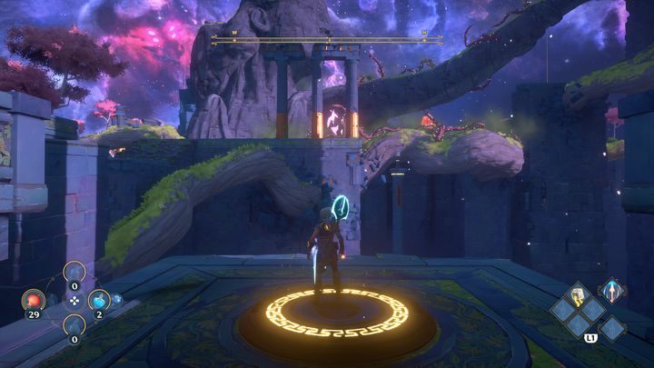 The final stage is to maintain a stable position on a platform and shoot the seed, which is located in front of you, with a flaming arrow - Immortals Fenyx Rising: Mean Goddesses - walkthrough - Aphrodites quests - Immortals Fenyx Rising Guide