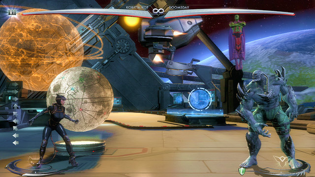 There are drones flying above the arena, you can jump up and toss them at the enemy - Injustice Gods Among Us: Watchtower, arena guide - Arenas - Injustice: Gods Among Us Game Guide