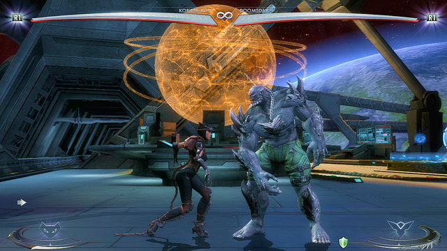 In the middle of the arena, in the background, theres a yellow sphere which can be thrown at the enemy while fighting nearby - Injustice Gods Among Us: Watchtower, arena guide - Arenas - Injustice: Gods Among Us Game Guide