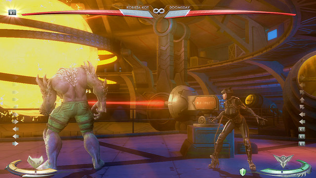 On the right side of the arena, nearby its edge, theres a laser facing a yellow sphere - Injustice Gods Among Us: Watchtower, arena guide - Arenas - Injustice: Gods Among Us Game Guide