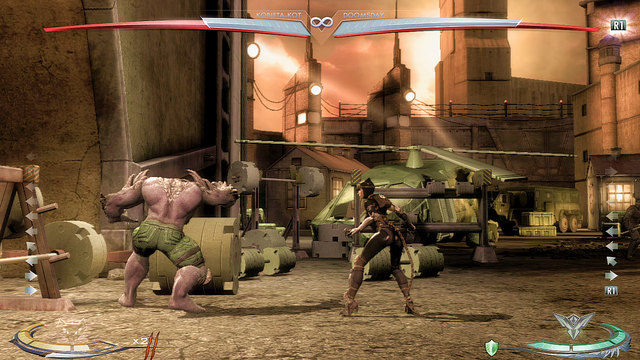 At the left edge of the arena theres a barbell - Injustice Gods Among Us: Strykers Island, arena guide - Arenas - Injustice: Gods Among Us Game Guide