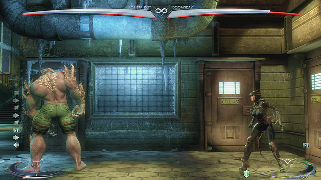 On the right side of the arena theres a thick pipe hanging beneath the ceiling - Injustice Gods Among Us: Arkham Asylum - Jokers Asylum, arena guide - Arenas - Injustice: Gods Among Us Game Guide