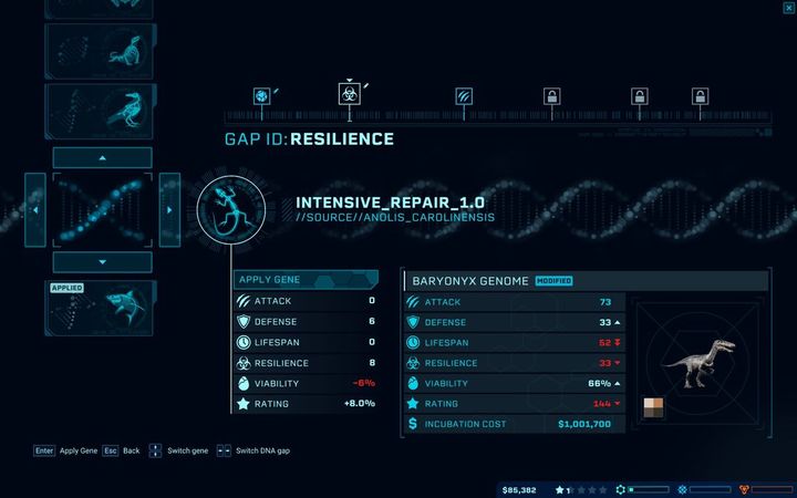 For more modifications, you need to research them in the Research Center - Genome modifications in Jurassic World Evolution - Park management - Jurassic World Evolution Game Guide