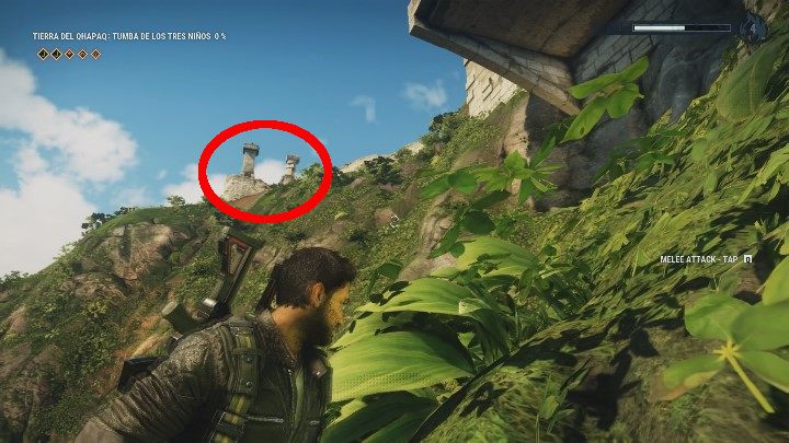 Stand near the foothill and notice a protruding part of a building - Tomb Tumba De Los Tres Ninos - Tomb Locations - Just Cause 4 Guide