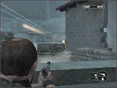 You will probably have to secure the sniper tower, because one of the enemy soldiers may be standing there - Chapter 14 - part 3 - Walkthrough - Kane & Lynch: Dead Men - Game Guide and Walkthrough