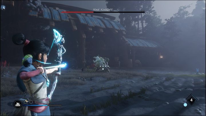 If the boss stops moving, simply hiding behind its shield, try to get behind it - Kena Bridge of Spirits: Vine Knight - boss, how to beat? - Bosses - Kena Bridge of Spirits Guide