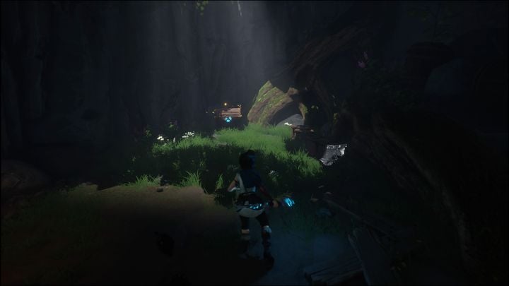 Behind you there's a chest with a Beetle Hat and a barrel of gems - Kena Bridge of Spirits: Help the Woodsmith - walkthrough - Walkthrough - Kena Bridge of Spirits Guide