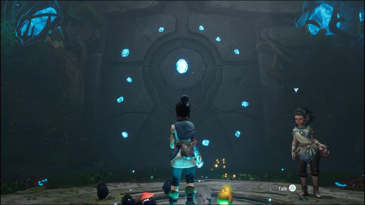 Go down, stand on the platform and use Pulse - Kena Bridge of Spirits: Help the Woodsmith - walkthrough - Walkthrough - Kena Bridge of Spirits Guide