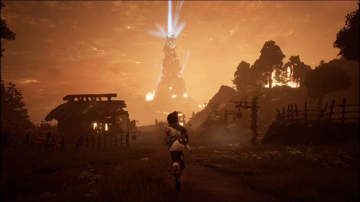 Your destination is the huge tower shown on the picture - Kena Bridge of Spirits: Help the Woodsmith - walkthrough - Walkthrough - Kena Bridge of Spirits Guide